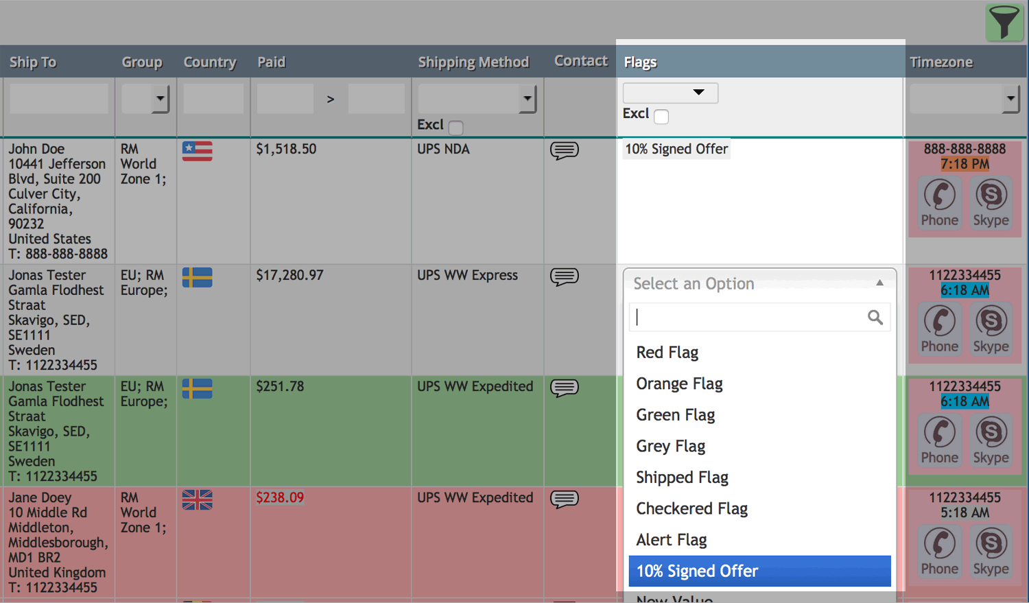 Flagging custom offer orders